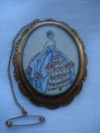1950's handpainted Crinoline Lady Brooch by TLM