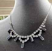 1950's Vintage Diamante Necklace with Blue  Paste Detail