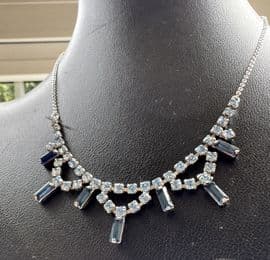 1950's Vintage Diamante Necklace with Blue Paste Detail