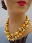 1950s - 1960s Vintage Necklace - Lemon Flowers and Orange Beads - Fab Early Plastic Jewellery (sold)