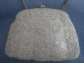 1950s - 60s Beaded and Sequinned Handbag - Creamy White Perfect for Bride (SOLD)