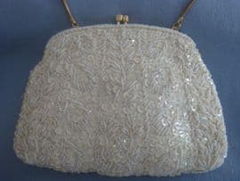 1950s - 60s Beaded and Sequinned Handbag - Creamy White Perfect for Bride (SOLD)
