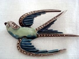 1950s Blue bird Swift or Swallow Brooch with Cold Enamel and Marcasite Effect (SOLD)