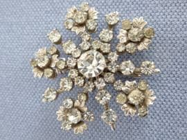 1950s Floral Brooch in White Diamante with large central crystal (sold)