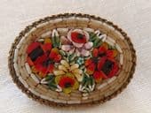 1950s Italian Micro Mosaic Brooch - Oval Shape Pin with Flowers
