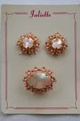 1950s Pale Pink Floral Brooch and Clip on Earrings