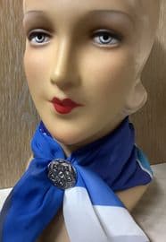 1950s Round Aluminium Scarf Clip - Five Petal Flower Scarf Ring