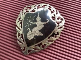1950s Silver Brooch - Sterling Silver Niello work from Siam -   Goddess Pin