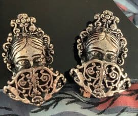 1950s Spanish  Lady with Mantilla Comb and Fan signed Miracle  Earrings