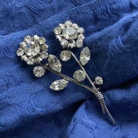 1950s Sparkly Floral Spray Brooch