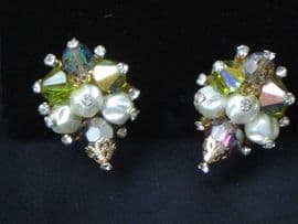1960's American Crystal and Faux Pearl Earrings by Vendome