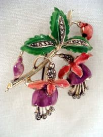 1960's Cold Enamel Fuschia Brooch with Marcasite Stones signed Exquisite(SOLD)
