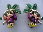 1960's Cold Enamel Fuschia Flower Earclips by Exquisite on Original Card (SOLD)