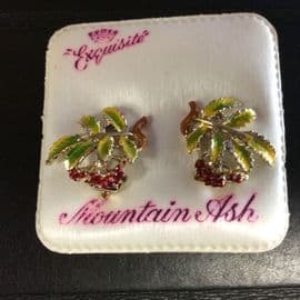 1960's Cold Enamel Mountain Ash or Rowan Ear-clips by Exquisite on Original Card