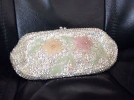1960's Floral Sequinned Clutch Purse - Beadwork Flowers and Leaves in Soft Pastel Tones (SOLD)