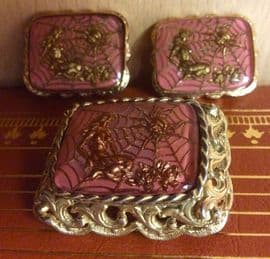 1960's Large Cufflinks and Brooch Set - Arachne Spider Legend