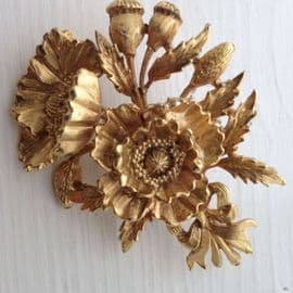 1960's Poppy Brooch signed by Exquisite - unusual goldtone finish (SOLD)