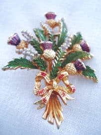 1960's Signed Exquisite Brooch - Scottish Thistles with Lucky White Heather (Sold)