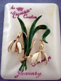 1960's signed Exquisite Enamel Snowdrop Flower Brooch New Range - Mint and Boxed(SOLD)