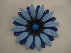 1960's USA Vintage Flower Brooch in Three Shades of Blue plus Black