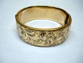 1960's Victorian Revival Engraved Bangle in Heavy Gold Plated Finish(SOLD)