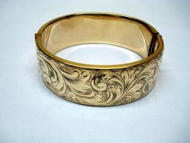 1960's Victorian Revival Engraved Bangle in Heavy Gold Plated Finish(SOLD)