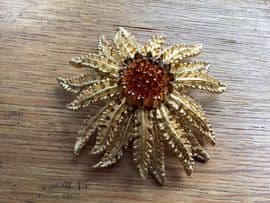 1960's Vintage Brooch signed Sarah Coventry - Golden Jewelled Sunflower