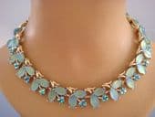 1960's  Vintage Coro Necklace -Green and Blue Leaves and Flowers- Unsigned Coro, USA Designer Necklace (SOLD)