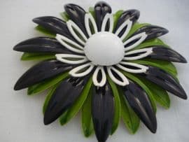 1960's Vintage Flower Brooch - Green, Black & White (SOLD)