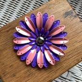 1960's Vintage Flower pin in Pastel Pink, Purple and Silver
