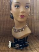 1960s Cognac  Austrian Crystal  Choker  with Drops , Matching Ear clips and Brooch -Demi Parure