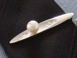 1960s Cultured Pearl on Silver Tie Clip (sold)