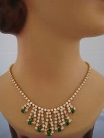 1960s Emerald Green and White Diamante Necklace (Sold)