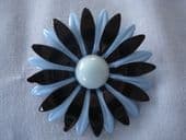 1960s Flower Power! A Huge Bloom of a Brooch in Navy and Soft Blue (Sold)