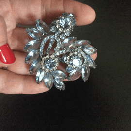 1960s Large Blue Jewelled Brooch Pin