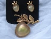 1970's Apple Brooch and Pierced Earrings Set signed Sarah Coventry