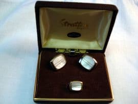 1970's Mother of Pearl and Goldtone Cufflinks & Matching Tie Pin by Stratton (SOLD)