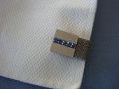 1970s Cufflinks - Blue Jewelled Squares in Silver Mesh Design