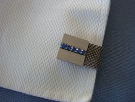 1970s Cufflinks - Blue Jewelled Squares in Silver Mesh Design