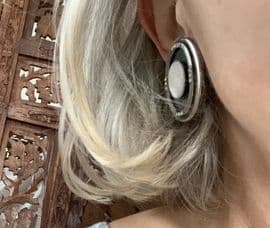 1980s Designer Ermani Bulatti Clip On Earrings - Silver with Mother of Pearl and Crystal