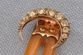19th Century Hairpin - Crescent Moon Silver and Paste - Blonde Horn - French (SOLD)