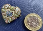 19th Century Italian Micro Mosaic Brooch in the shape of a Heart - Roses and Forget-me-knots Pin