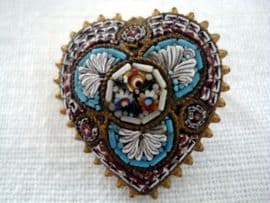 19th Century Italian Micro Mosaic Brooch in the shape of a HEART (SOLD)