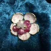 A 1950s Pink Open  Blossom Flower  Brooch — Enamel and Lucite - Pink Flower Pin
