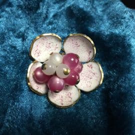 A 1950s Pink Open Blossom Flower Brooch — Enamel and Lucite - Pink Flower Pin