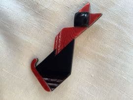 A Black and  Red Cubist Cat Brooch  - Art Deco Style Cat Pin by Lea Stein Paris