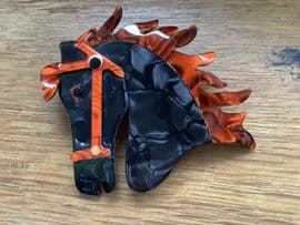 A Black Horse Head Brooch - Lea Stein Horse Pin - Equestrian Jewellery