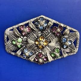 A Bohemian Filigree Antique Jewelled Brooch - Silver colour - Pale Pastel Jewels - circa 1930s