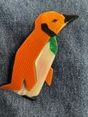 A Fantasy LEA STEIN King Penguin Brooch - Orange Face and Wings and Tail!