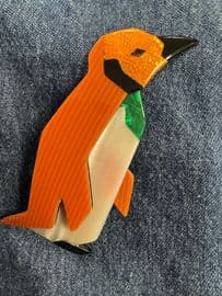 A Fantasy LEA STEIN King Penguin Brooch - Orange Face and Wings and Tail!